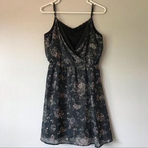 Maurice’s gray floral V-neck with lace dress